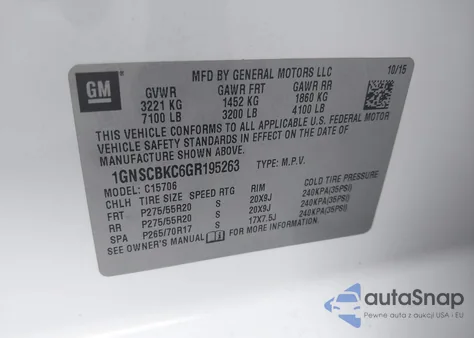 2016 Chevrolet Tahoe Lt from USA, damaged, VIN 1GNSCBKC6GR195263